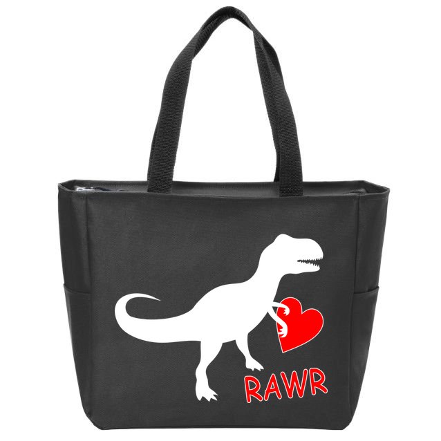 T-Rex Rawr Heart Dinosaur Valentine's Day Zip Tote Bag