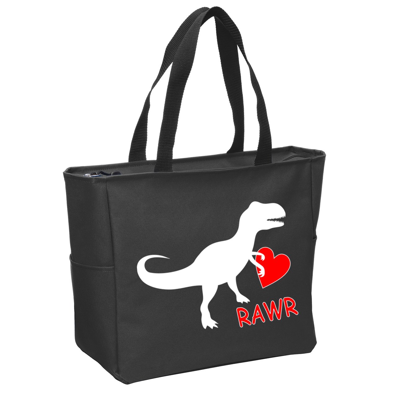 T-Rex Rawr Heart Dinosaur Valentine's Day Zip Tote Bag