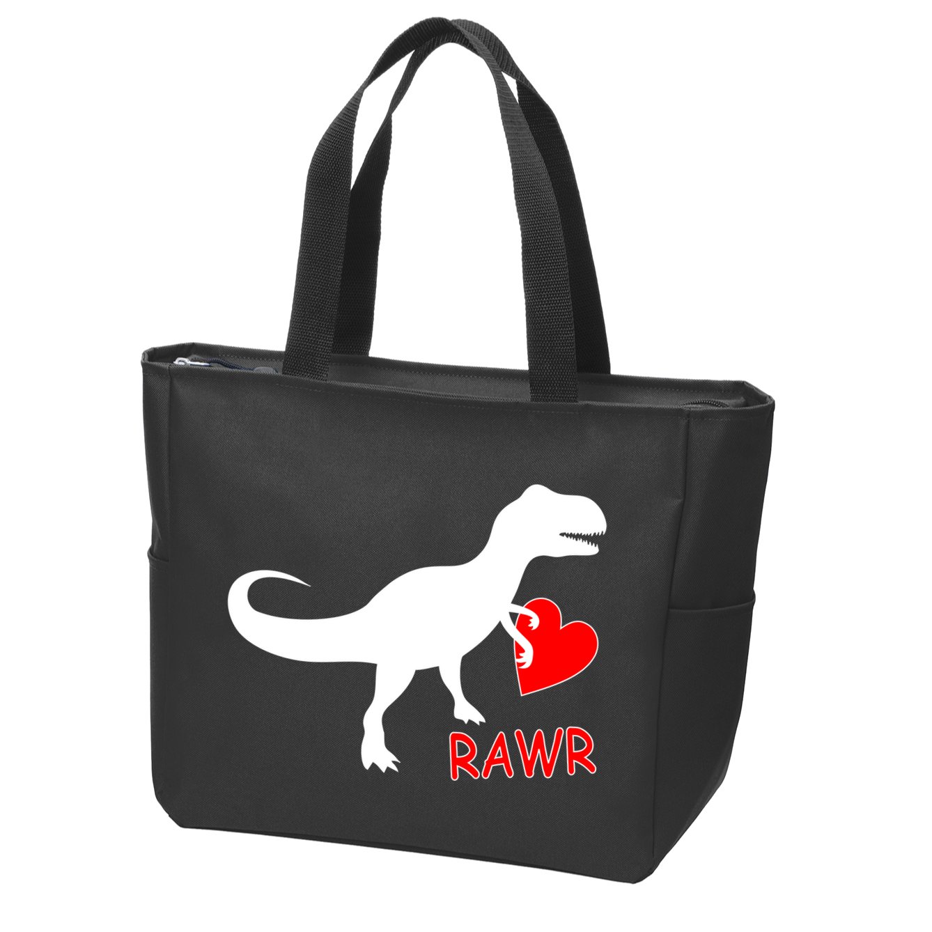 T-Rex Rawr Heart Dinosaur Valentine's Day Zip Tote Bag