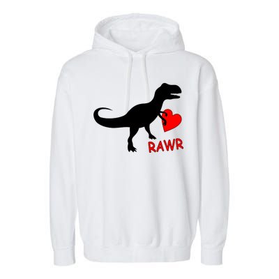 T-Rex Rawr Heart Dinosaur Valentine's Day Garment-Dyed Fleece Hoodie