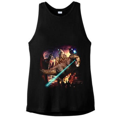 T-Rex Rexzilla Lazer Burning City Ladies PosiCharge Tri-Blend Wicking Tank