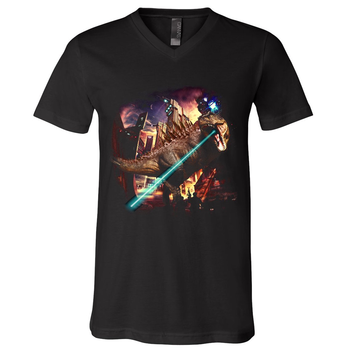 T-Rex Rexzilla Lazer Burning City V-Neck T-Shirt