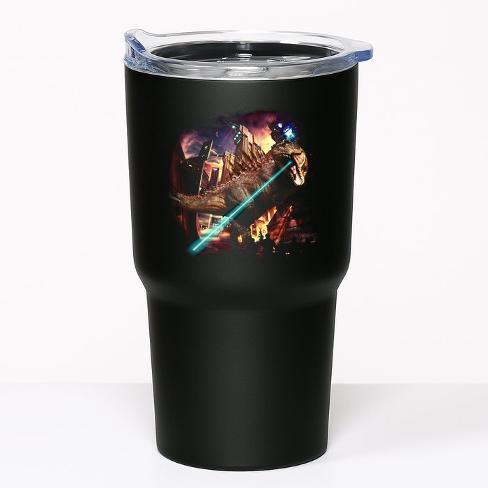 T-Rex Rexzilla Lazer Burning City Tumbler