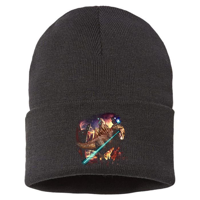 T-Rex Rexzilla Lazer Burning City Sustainable Knit Beanie