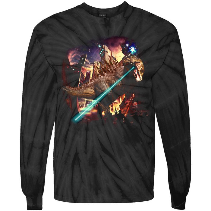 T-Rex Rexzilla Lazer Burning City Tie-Dye Long Sleeve Shirt