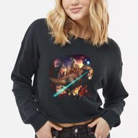 T-Rex Rexzilla Lazer Burning City Cropped Pullover Crew