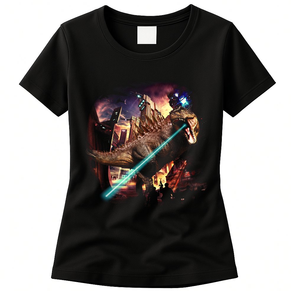 T-Rex Rexzilla Lazer Burning City Womens T-Shirt