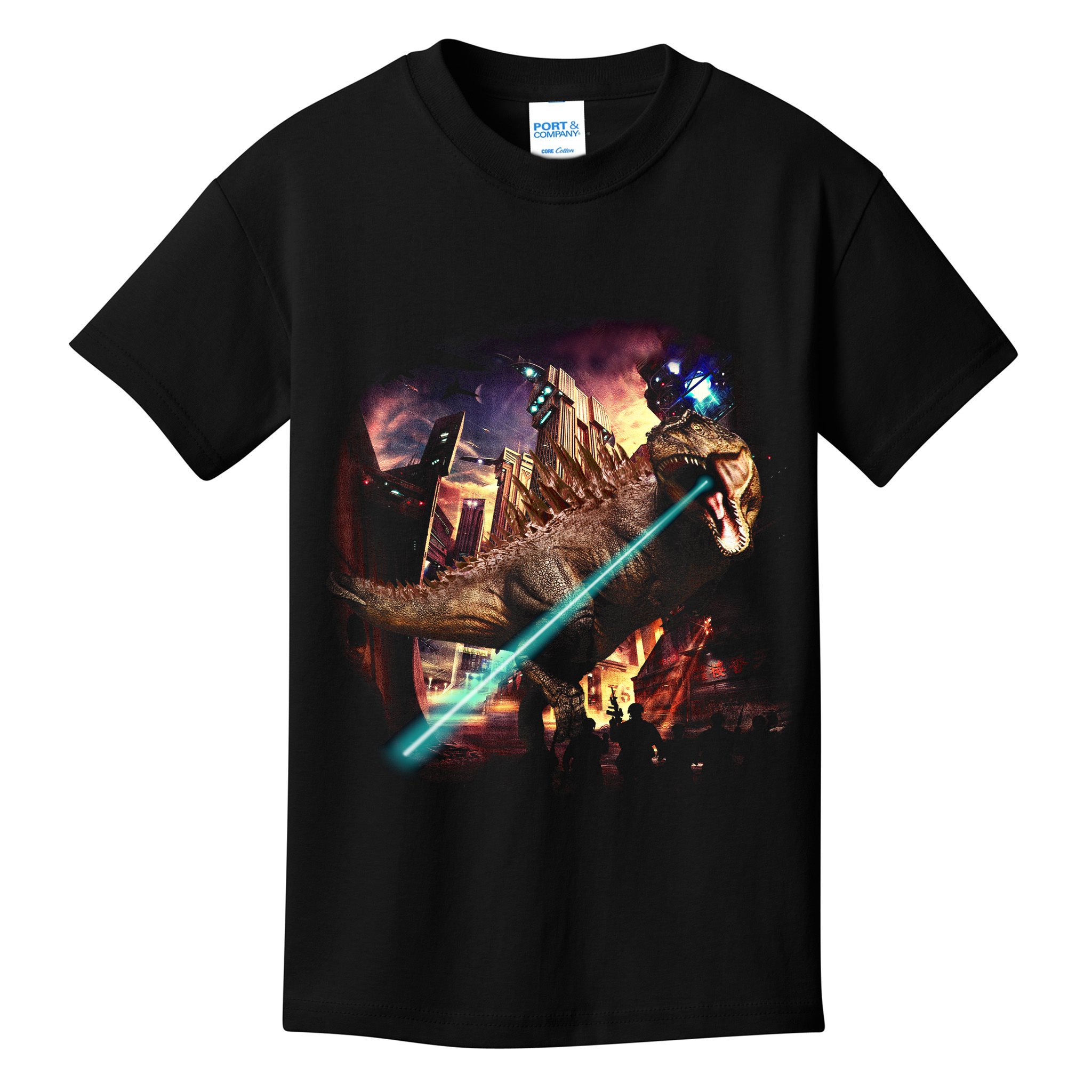 T-Rex Rexzilla Lazer Burning City Kids T-Shirt