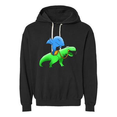 T-Rex Riding A Shark Garment-Dyed Fleece Hoodie