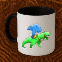 T-Rex Riding A Shark Mug