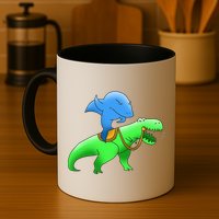 T-Rex Riding A Shark Mug