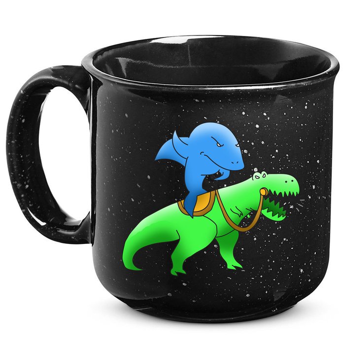 T-Rex Riding A Shark 15oz Campfire Ceramic Mug