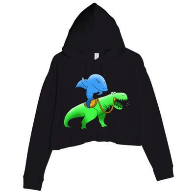 T-Rex Riding A Shark Crop Fleece Hoodie