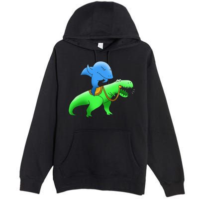 T-Rex Riding A Shark Premium Pullover Hoodie