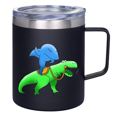 T-Rex Riding A Shark 12oz Stainless Steel Coffee Mug