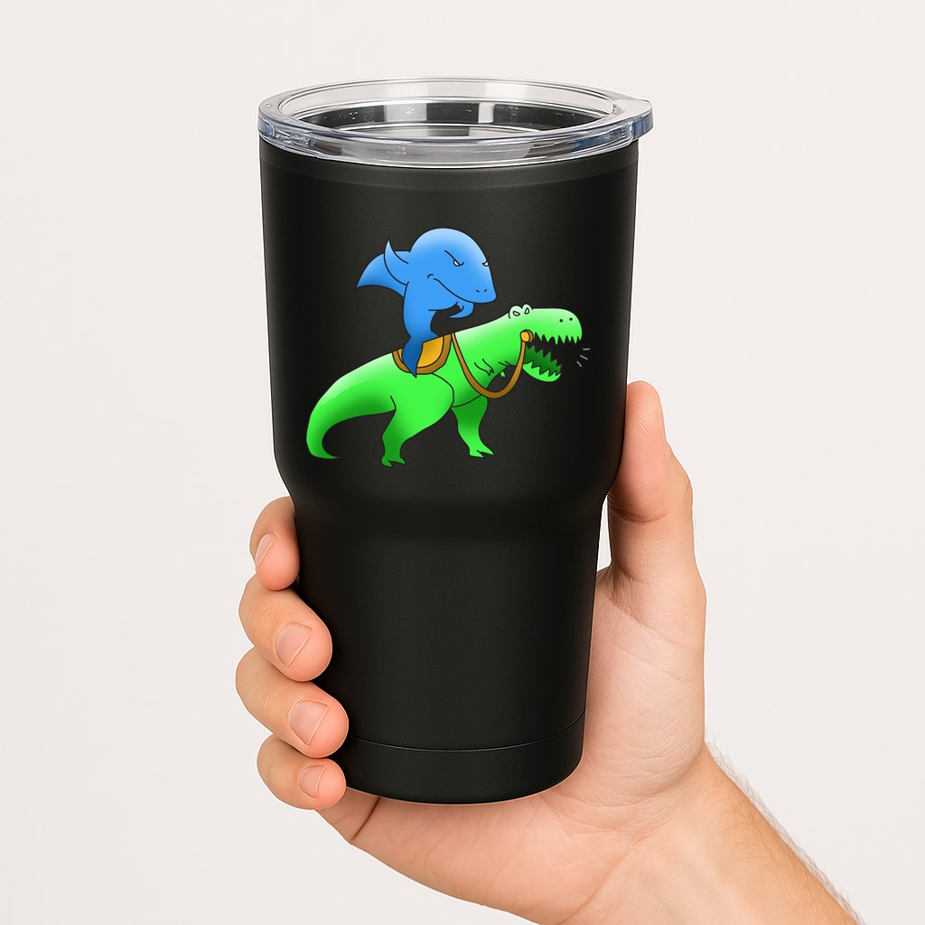 T-Rex Riding A Shark Tumbler
