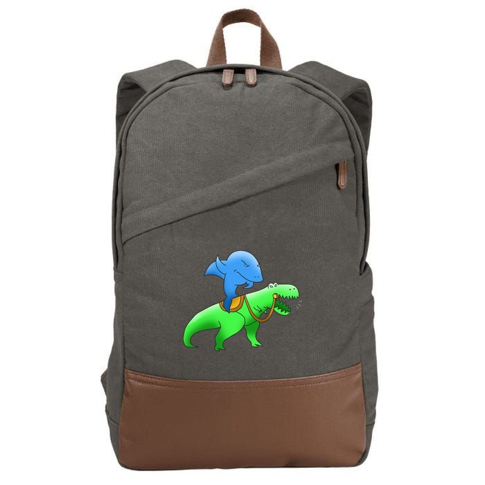 T-Rex Riding A Shark Cotton Canvas Backpack