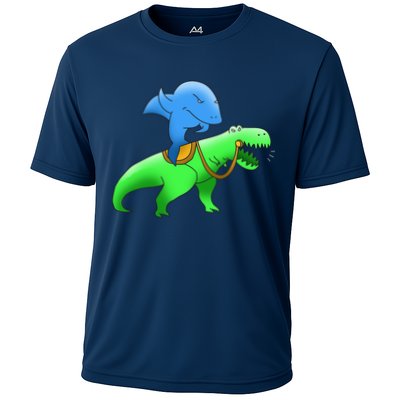 T-Rex Riding A Shark Performance Shirt