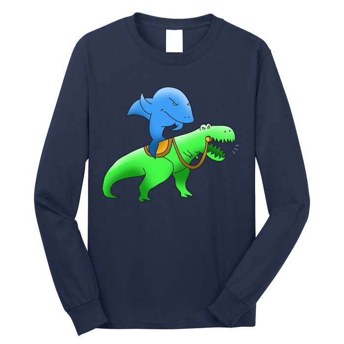 T-Rex Riding A Shark Long Sleeve Shirt