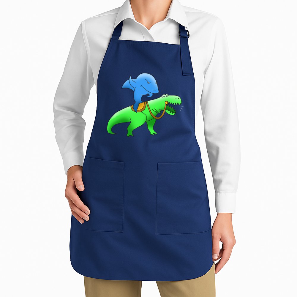 T-Rex Riding A Shark Apron