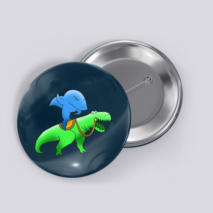 T-Rex Riding A Shark Button