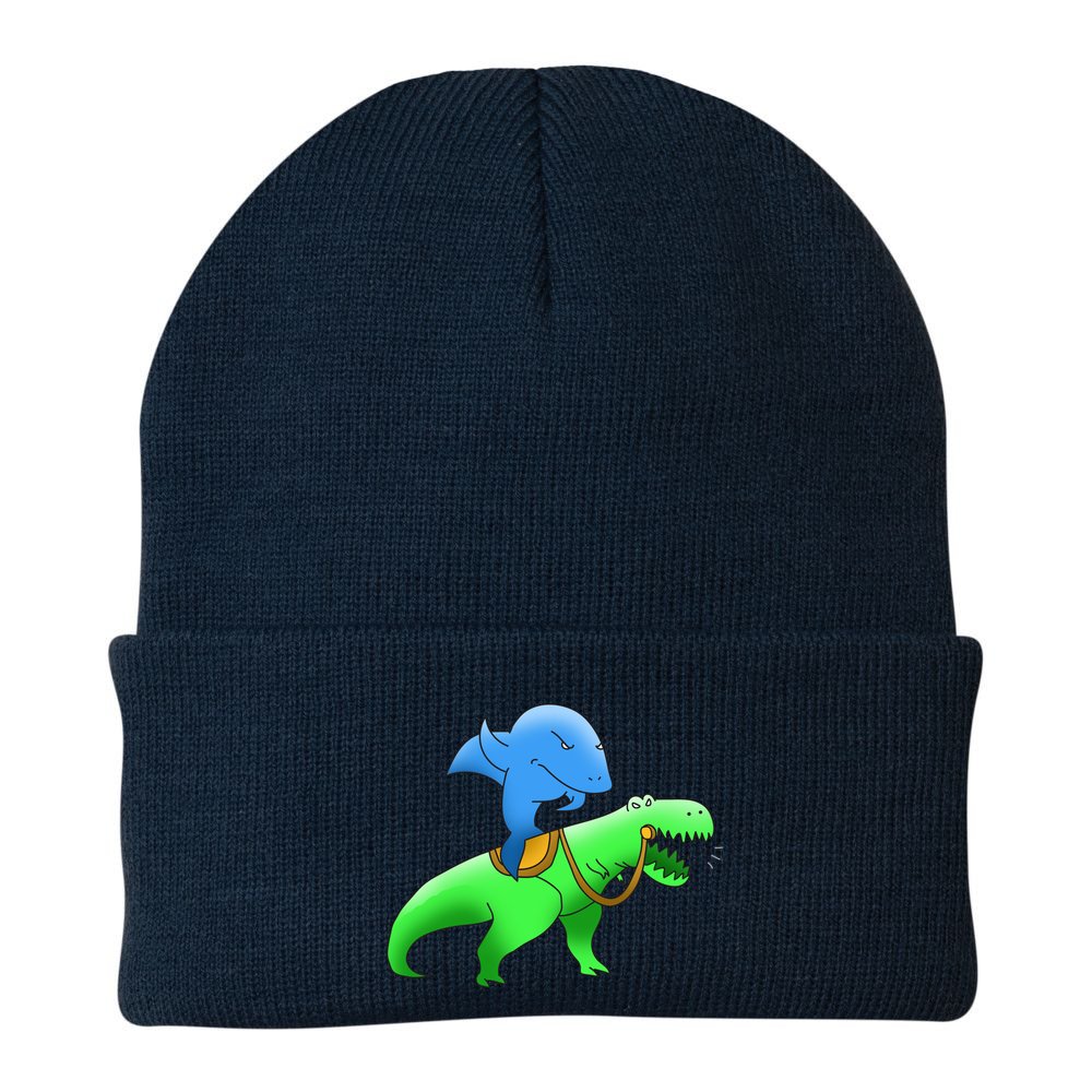 T-Rex Riding A Shark Beanie