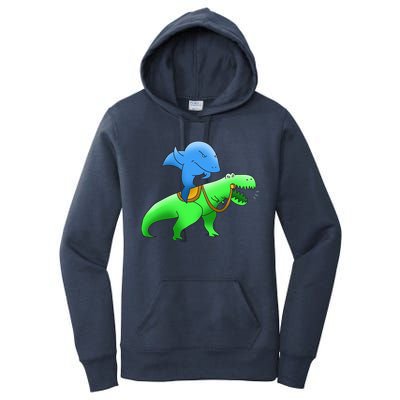 T-Rex Riding A Shark Women's Pullover Hoodie