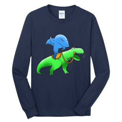 T-Rex Riding A Shark Tall Long Sleeve T-Shirt