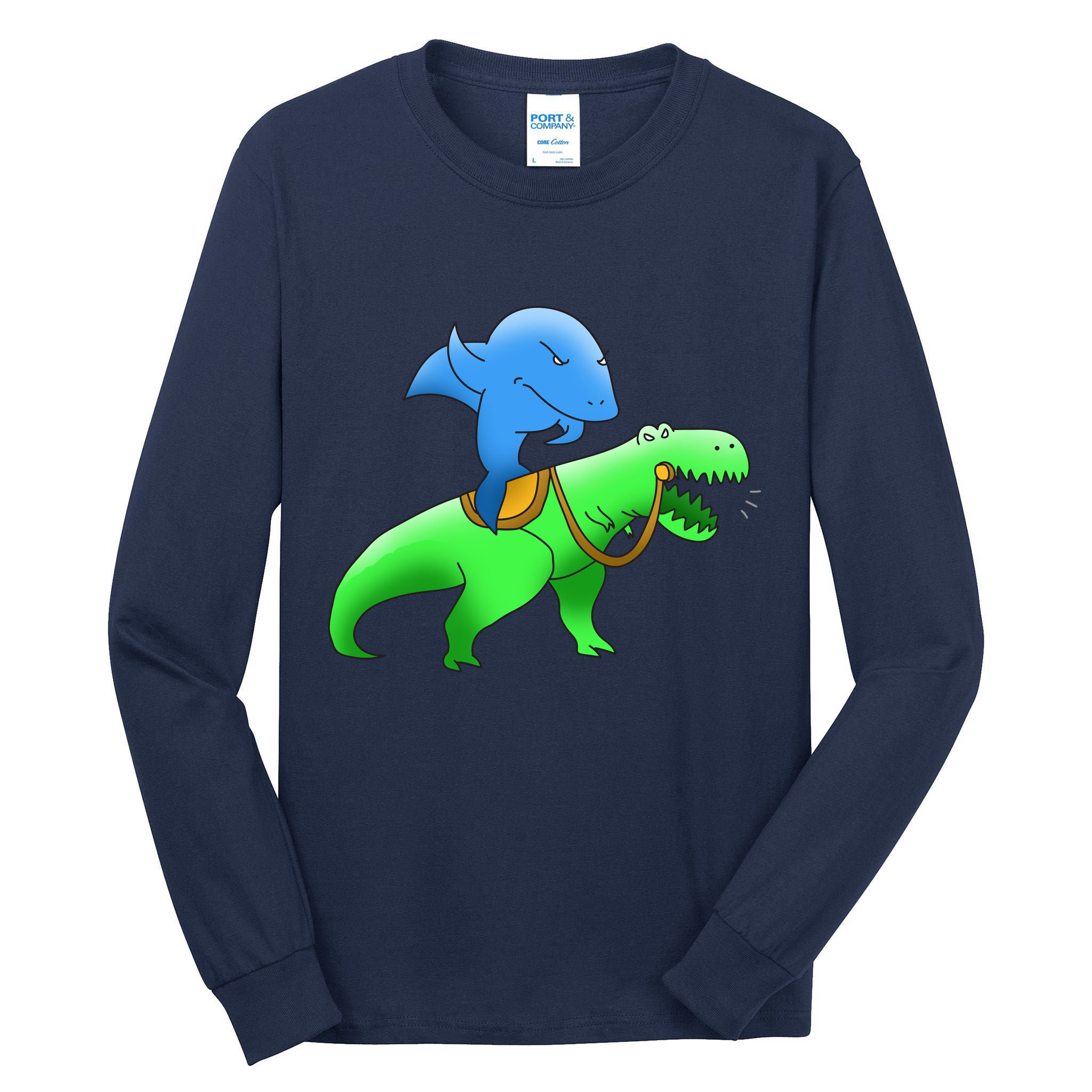 T-Rex Riding A Shark Tall Long Sleeve T-Shirt
