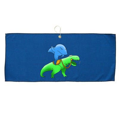 T-Rex Riding A Shark Large Microfiber Waffle Golf Towel