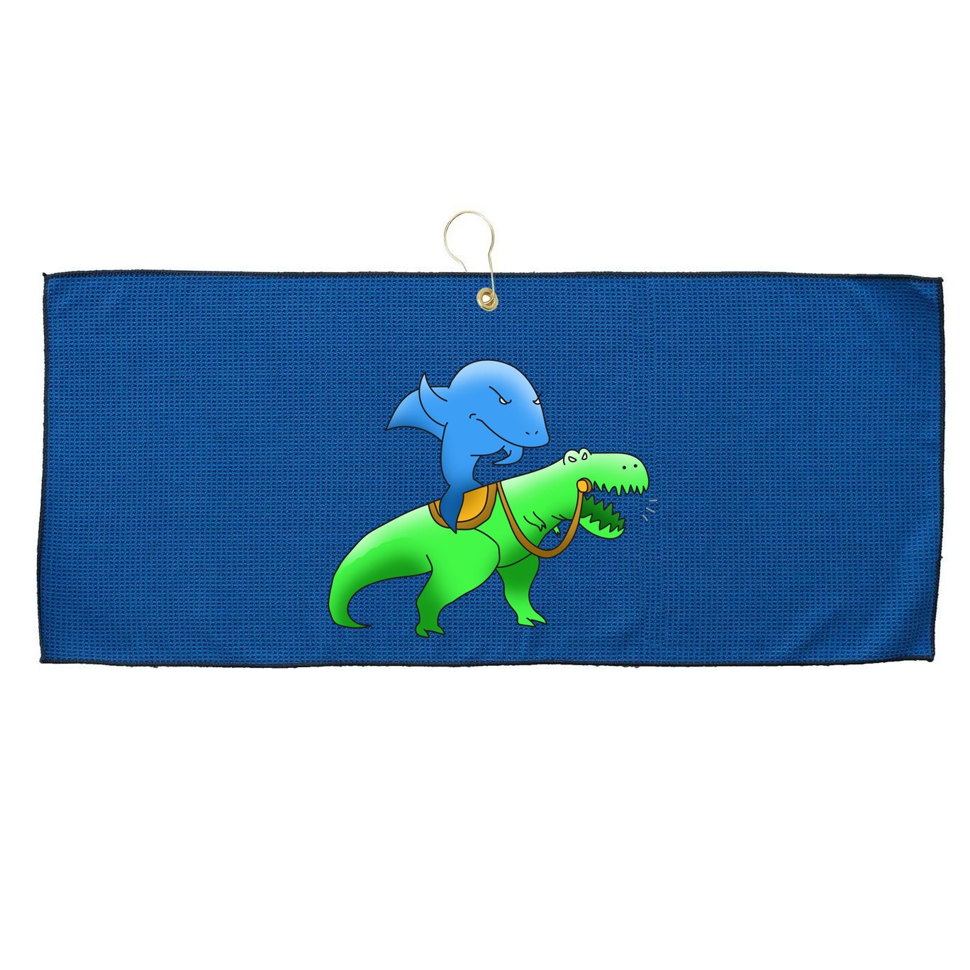 T-Rex Riding A Shark Large Microfiber Waffle Golf Towel