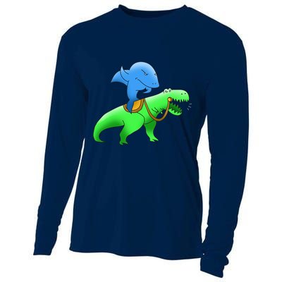 T-Rex Riding A Shark Cooling Performance Long Sleeve Crew