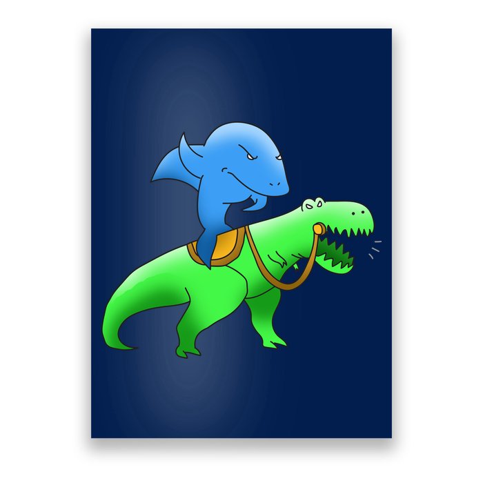 T-Rex Riding A Shark Poster