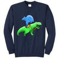 T-Rex Riding A Shark Tall Sweatshirt