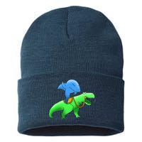 T-Rex Riding A Shark Sustainable Knit Beanie