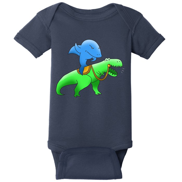 T-Rex Riding A Shark Baby Bodysuit