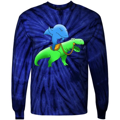 T-Rex Riding A Shark Tie-Dye Long Sleeve Shirt