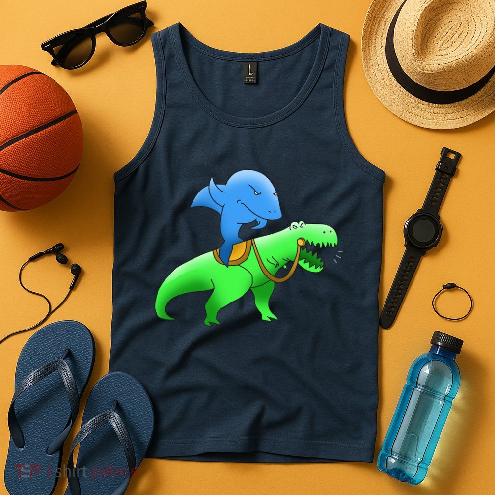 T-Rex Riding A Shark Tank Top