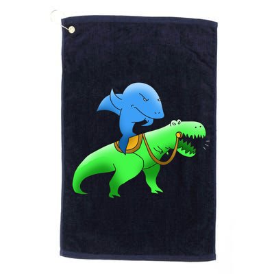 T-Rex Riding A Shark Golf Towel