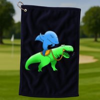 T-Rex Riding A Shark Golf Towel