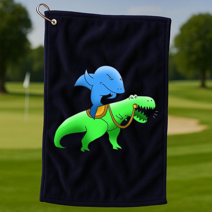 T-Rex Riding A Shark Golf Towel