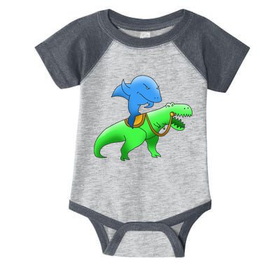 T-Rex Riding A Shark Infant Baby Jersey Bodysuit