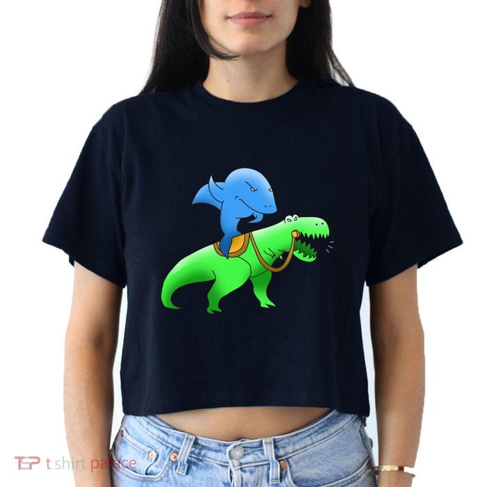 T-Rex Riding A Shark Crop Top