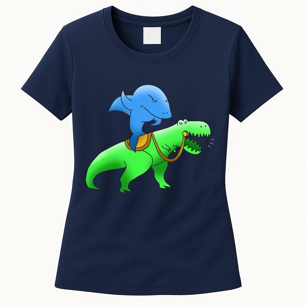 T-Rex Riding A Shark Womens T-Shirt