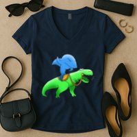 T-Rex Riding A Shark Women's V-Neck T-Shirt