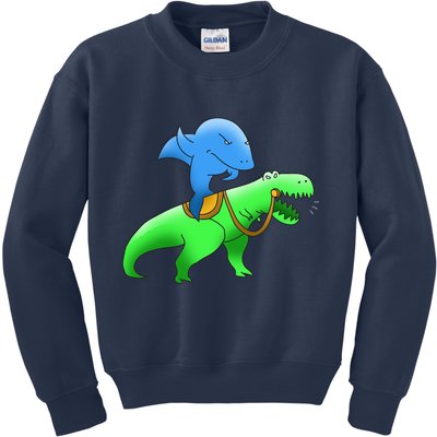 T-Rex Riding A Shark Kids Sweatshirt
