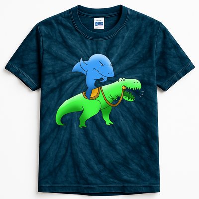 T-Rex Riding A Shark Kids Tie-Dye T-Shirt