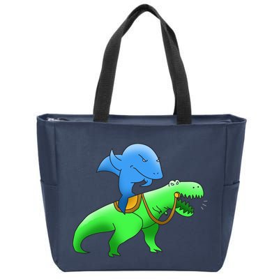 T-Rex Riding A Shark Zip Tote Bag