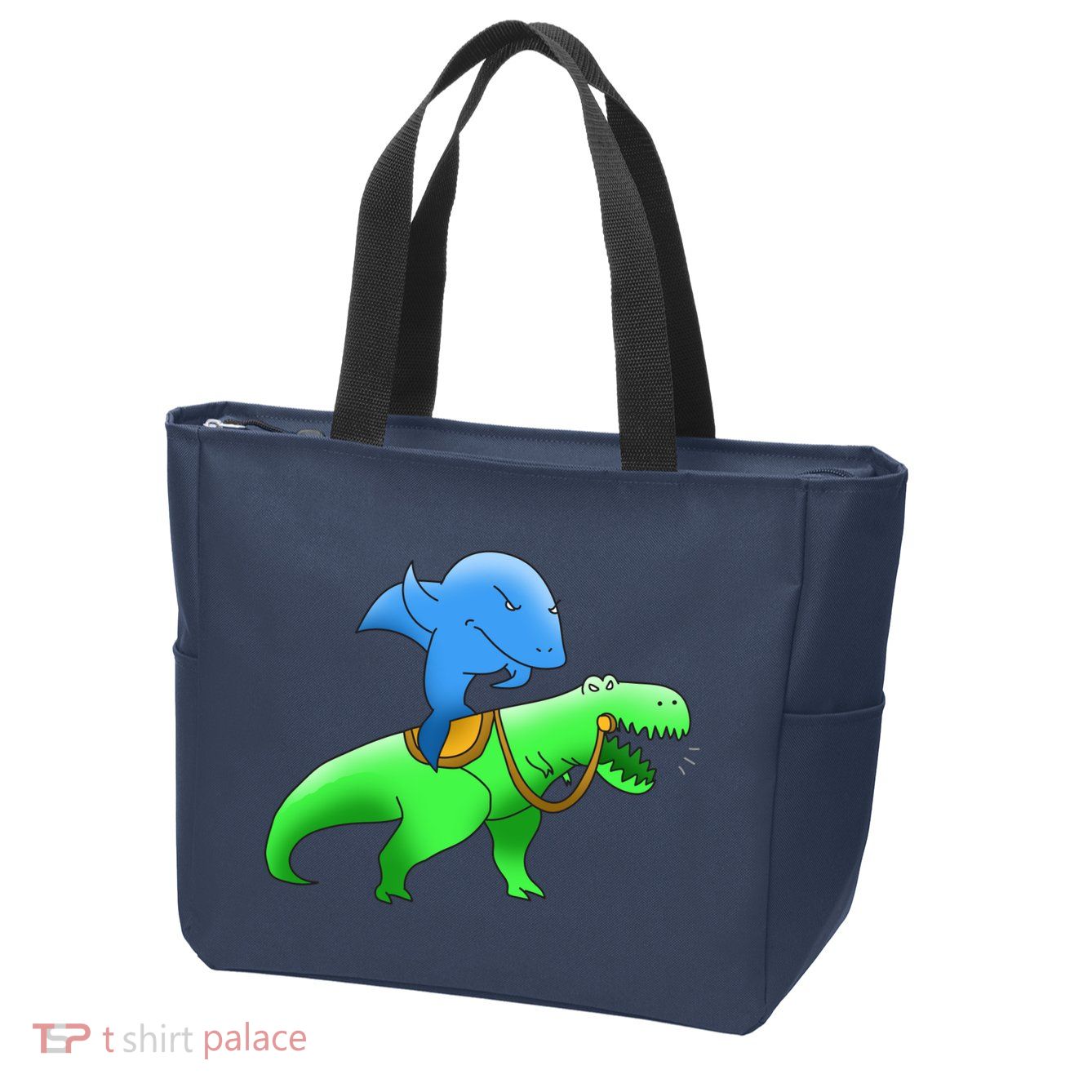 T-Rex Riding A Shark Zip Tote Bag