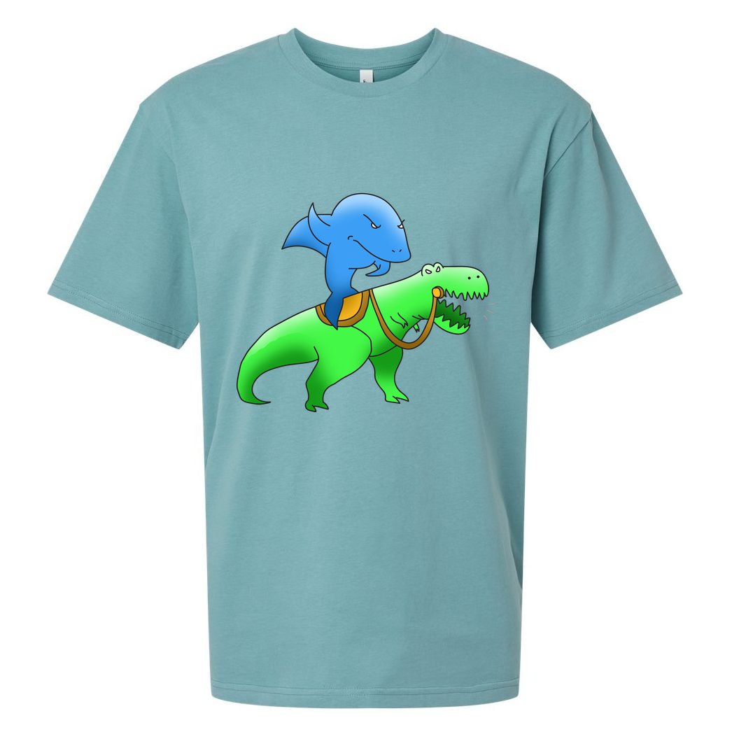 T-Rex Riding A Shark Sueded Cloud Jersey T-Shirt
